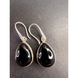 NEW Black onyx sterling silver teardrop earrings 8.12 grams